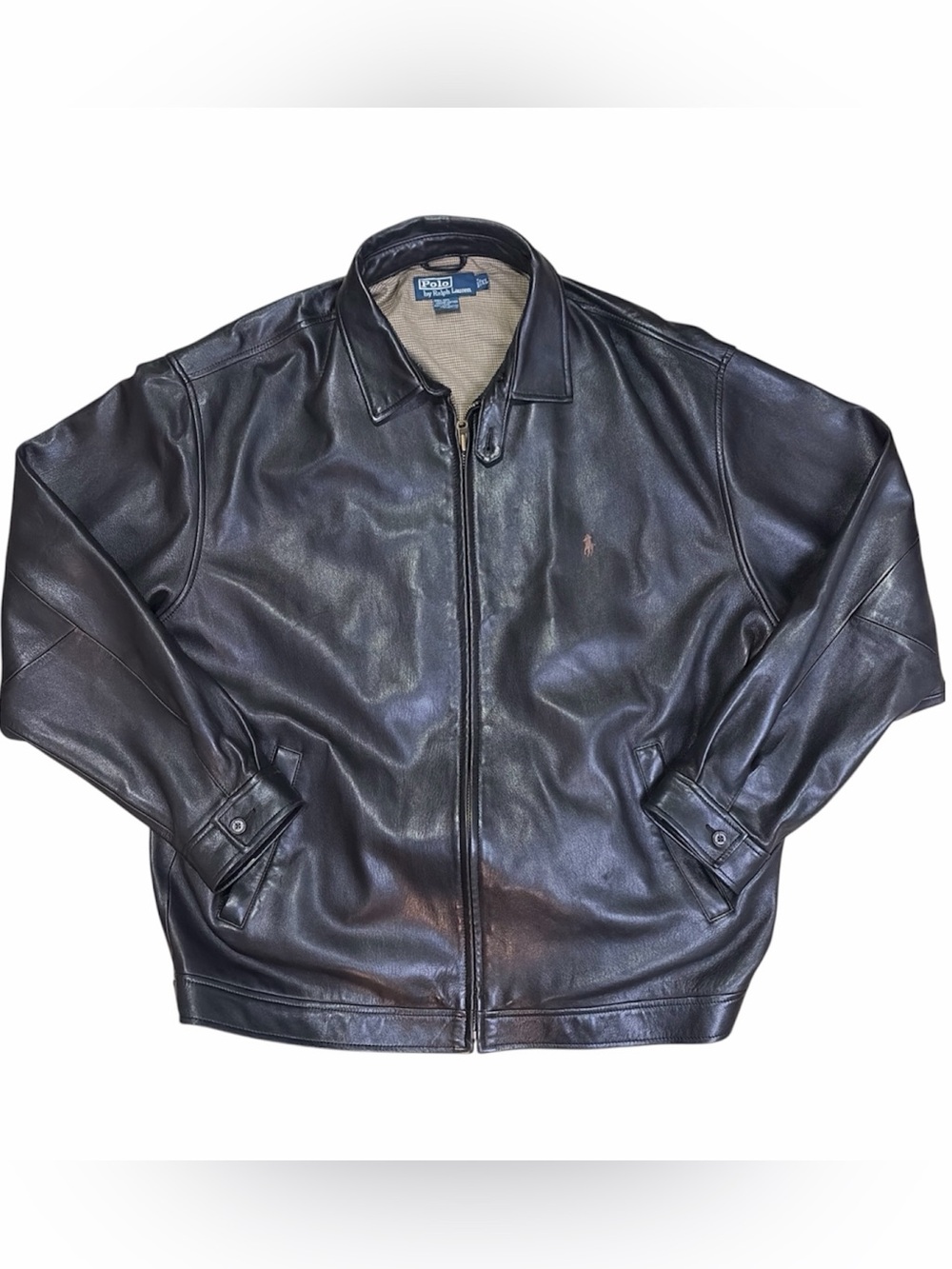 Ralph Lauren Black Leather Zip Bomber Jacket